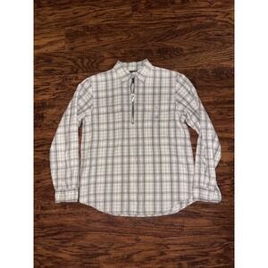 LAUREN RALPH LAUREN Gray & Pink Flannel Plaid 1/2 Zip Pullover Shirt Logo Size S